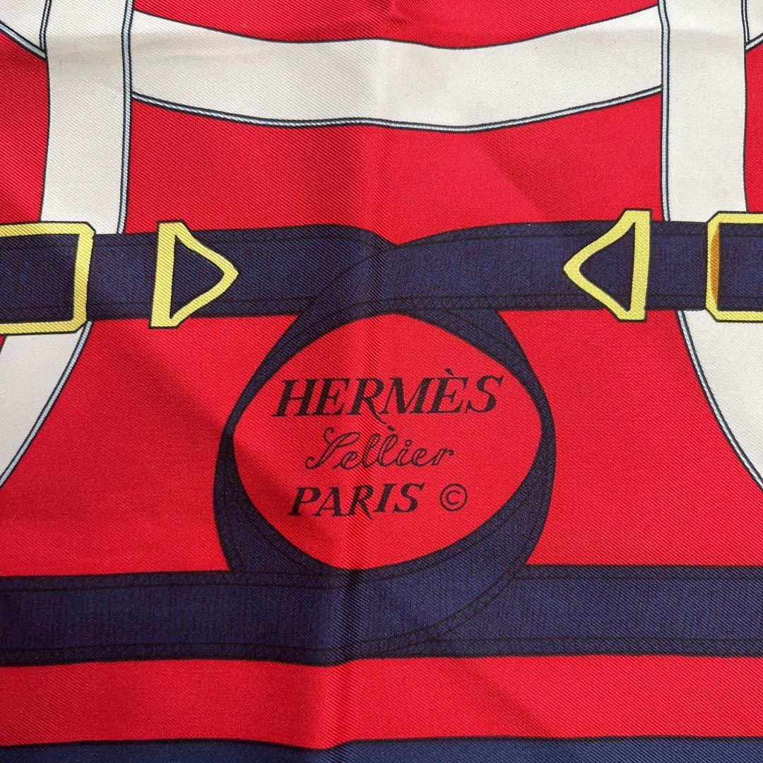 HERMES エルメス 大判スカーフ カレ90 シルクネイビー