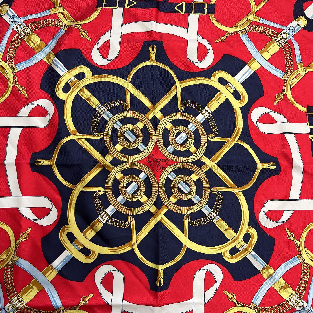 HERMES エルメス 大判スカーフ カレ90 シルクネイビー