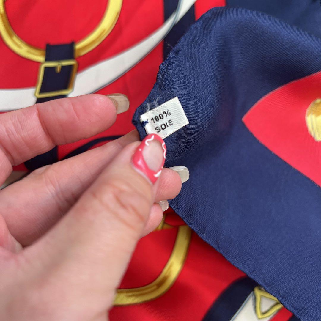 HERMES エルメス 大判スカーフ カレ90 シルクネイビー