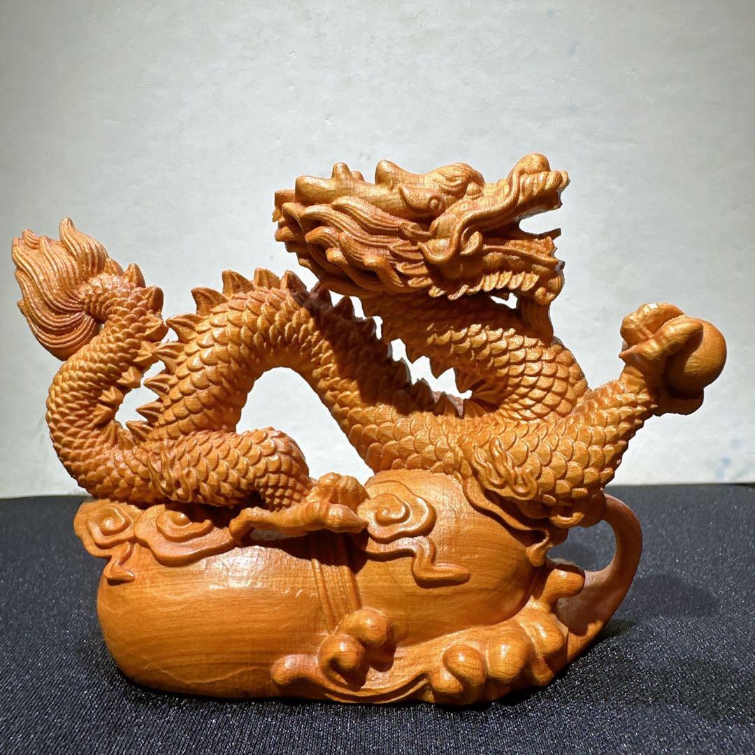 檀木 龍　置物　彫り物F.47