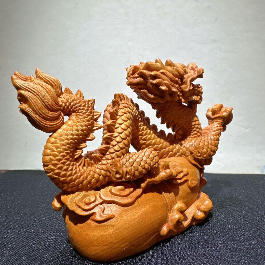 檀木 龍　置物　彫り物F.47