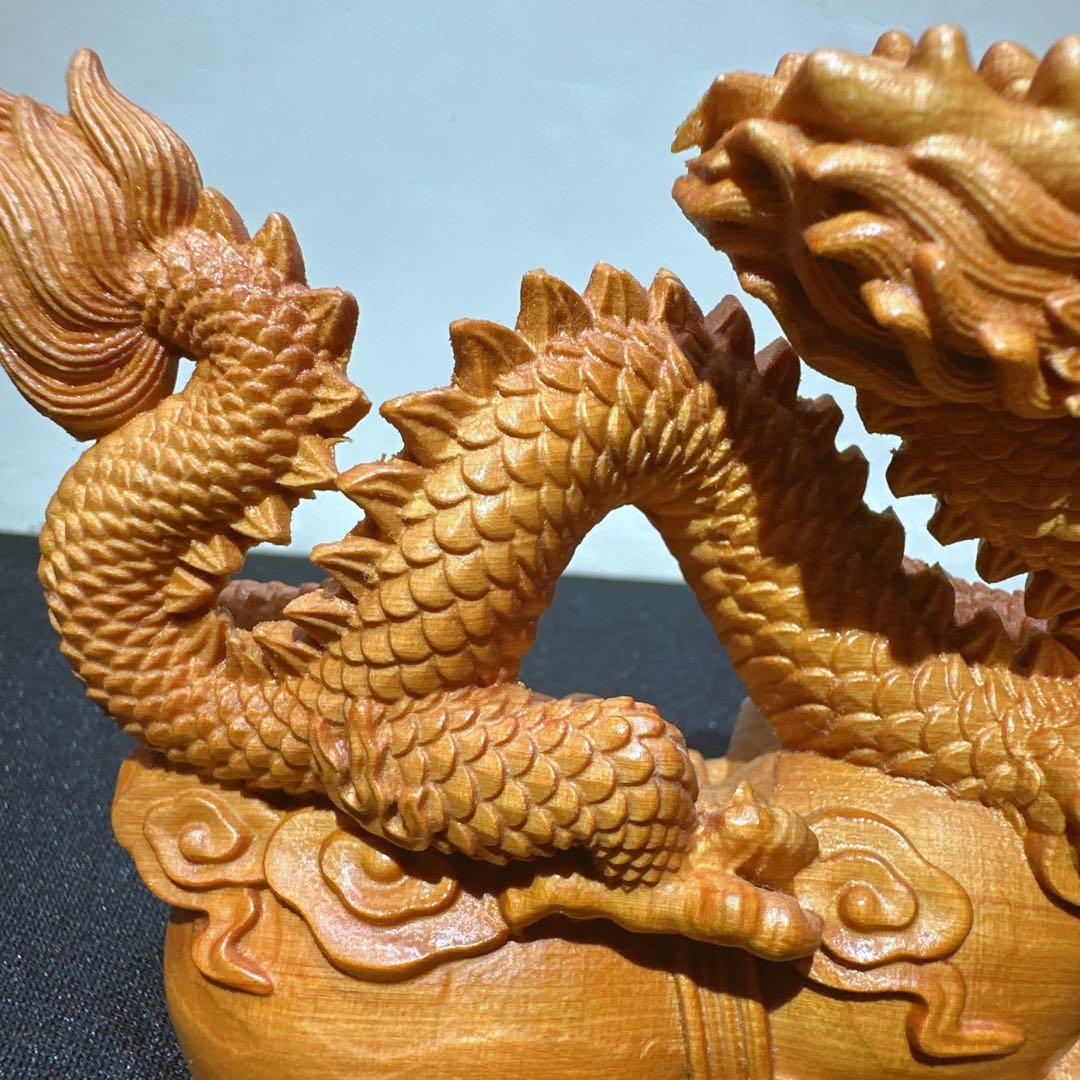 檀木 龍　置物　彫り物F.47