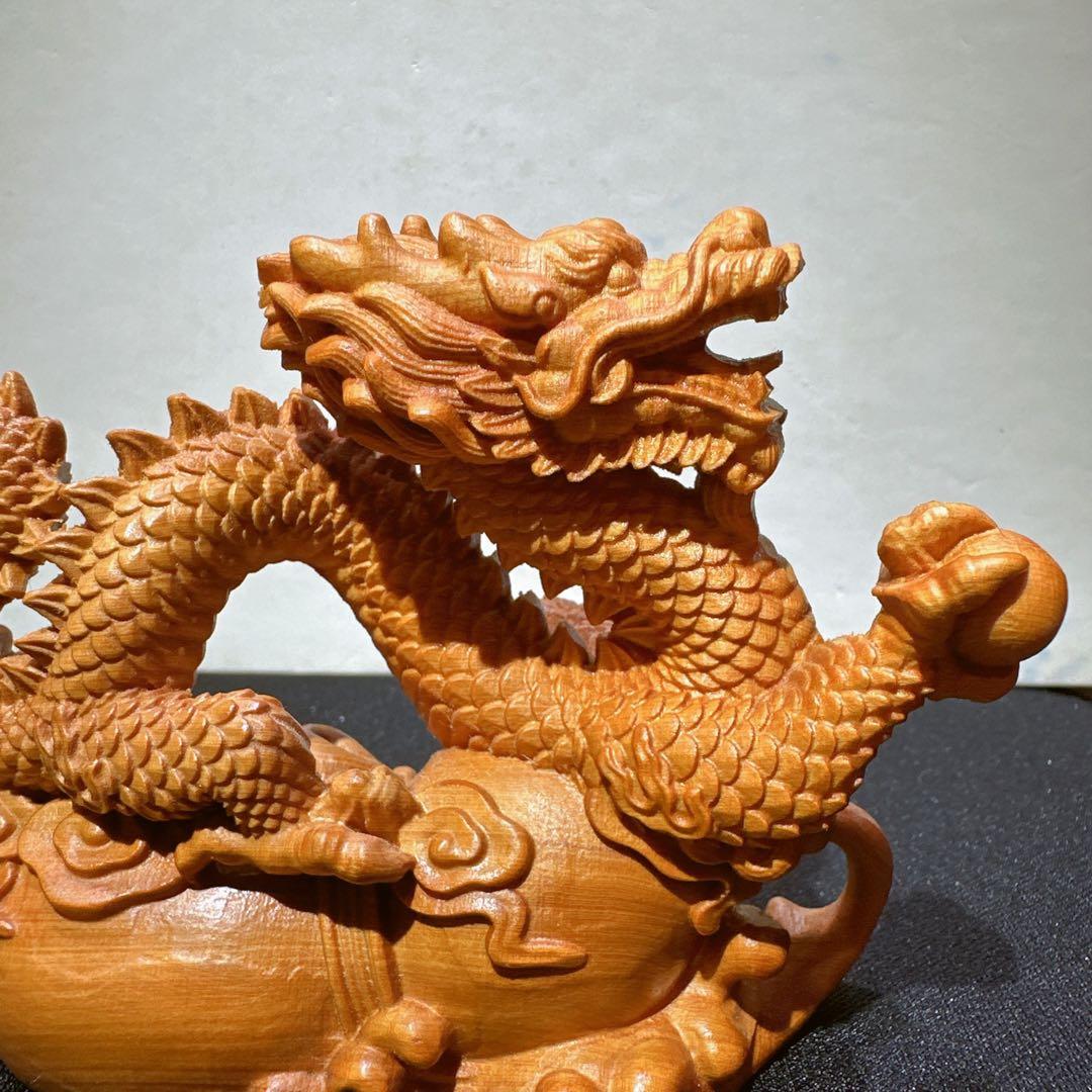 檀木 龍　置物　彫り物F.47