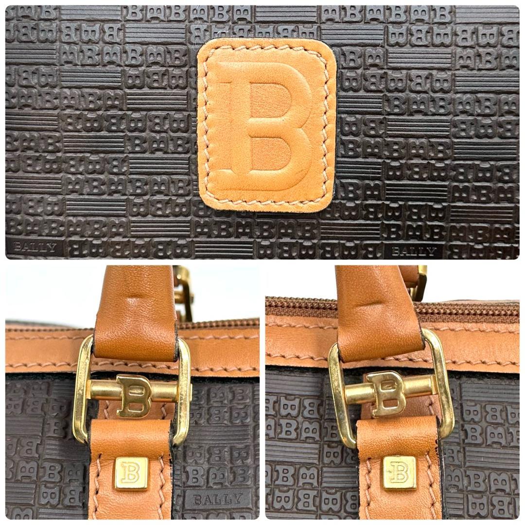 BALLY バリー ボストンバッグ 旅行用バッグ Bロゴ総柄 ゴールド金具 茶系