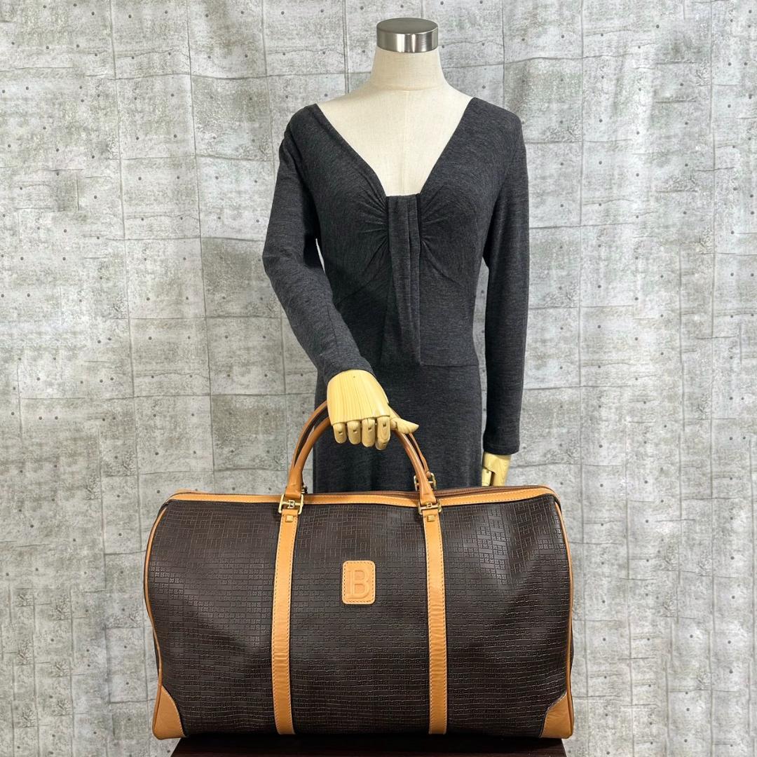 BALLY バリー ボストンバッグ 旅行用バッグ Bロゴ総柄 ゴールド金具 茶系