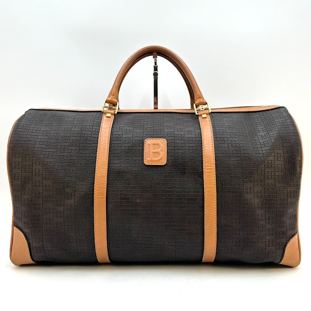 BALLY バリー ボストンバッグ 旅行用バッグ Bロゴ総柄 ゴールド金具 茶系