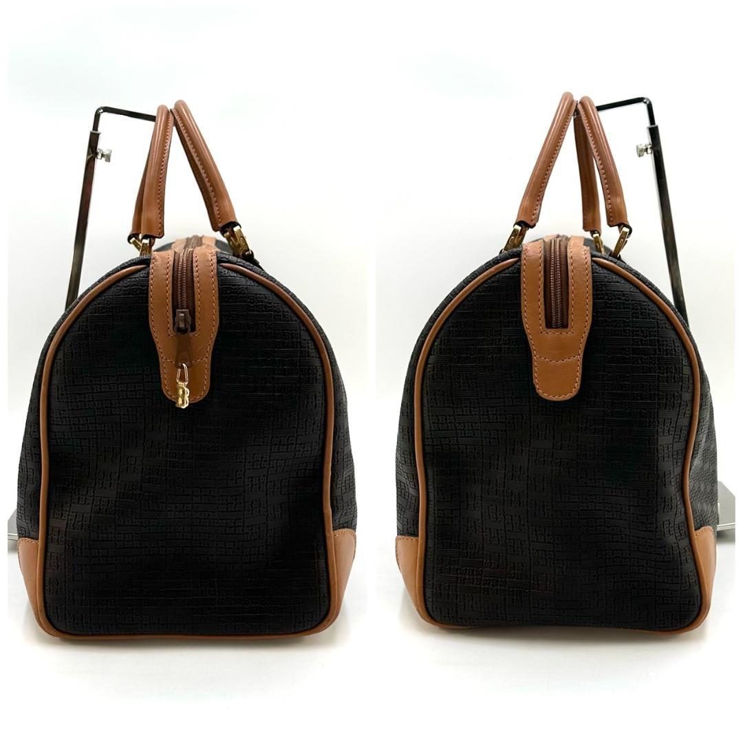 BALLY バリー ボストンバッグ 旅行用バッグ Bロゴ総柄 ゴールド金具 茶系
