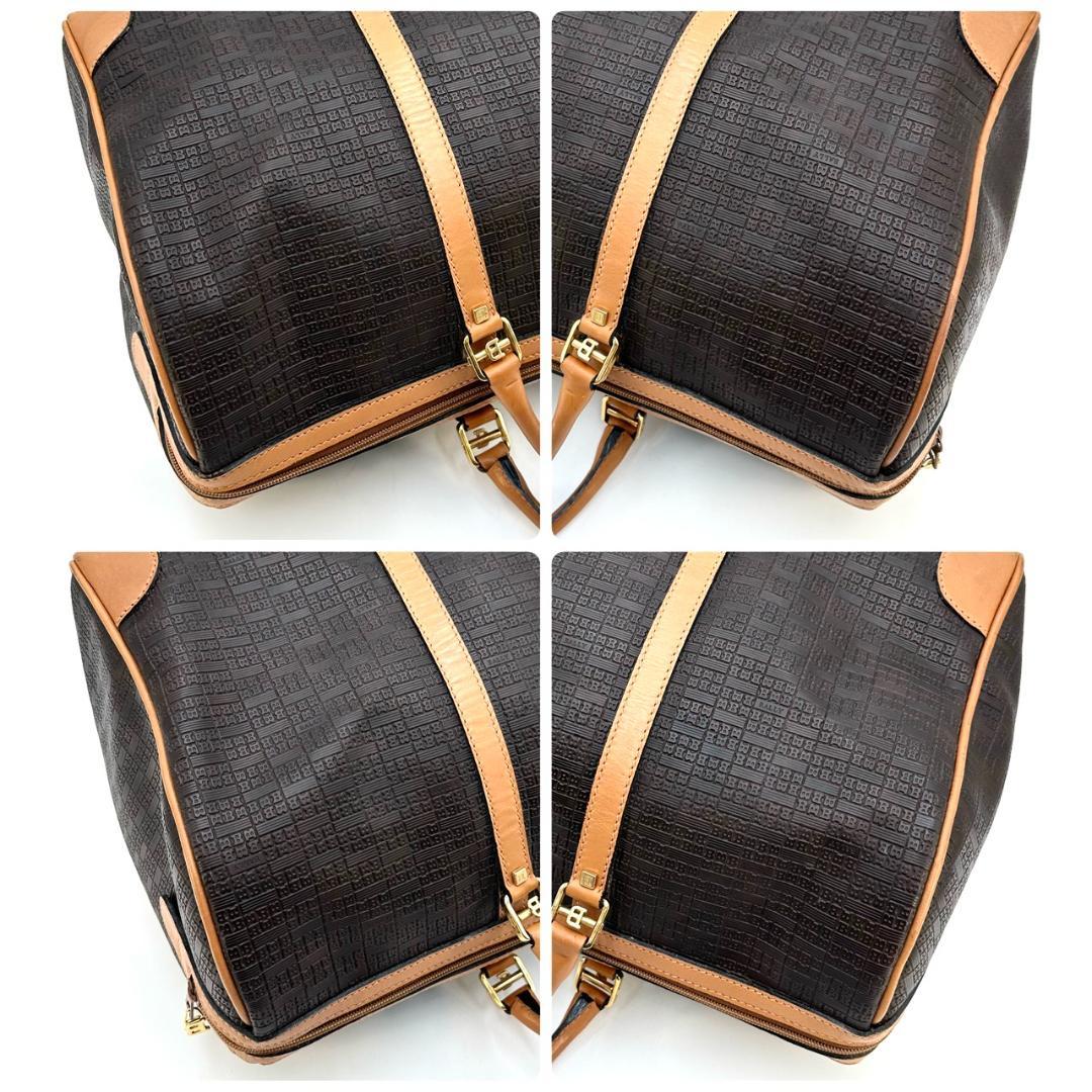 BALLY バリー ボストンバッグ 旅行用バッグ Bロゴ総柄 ゴールド金具 茶系