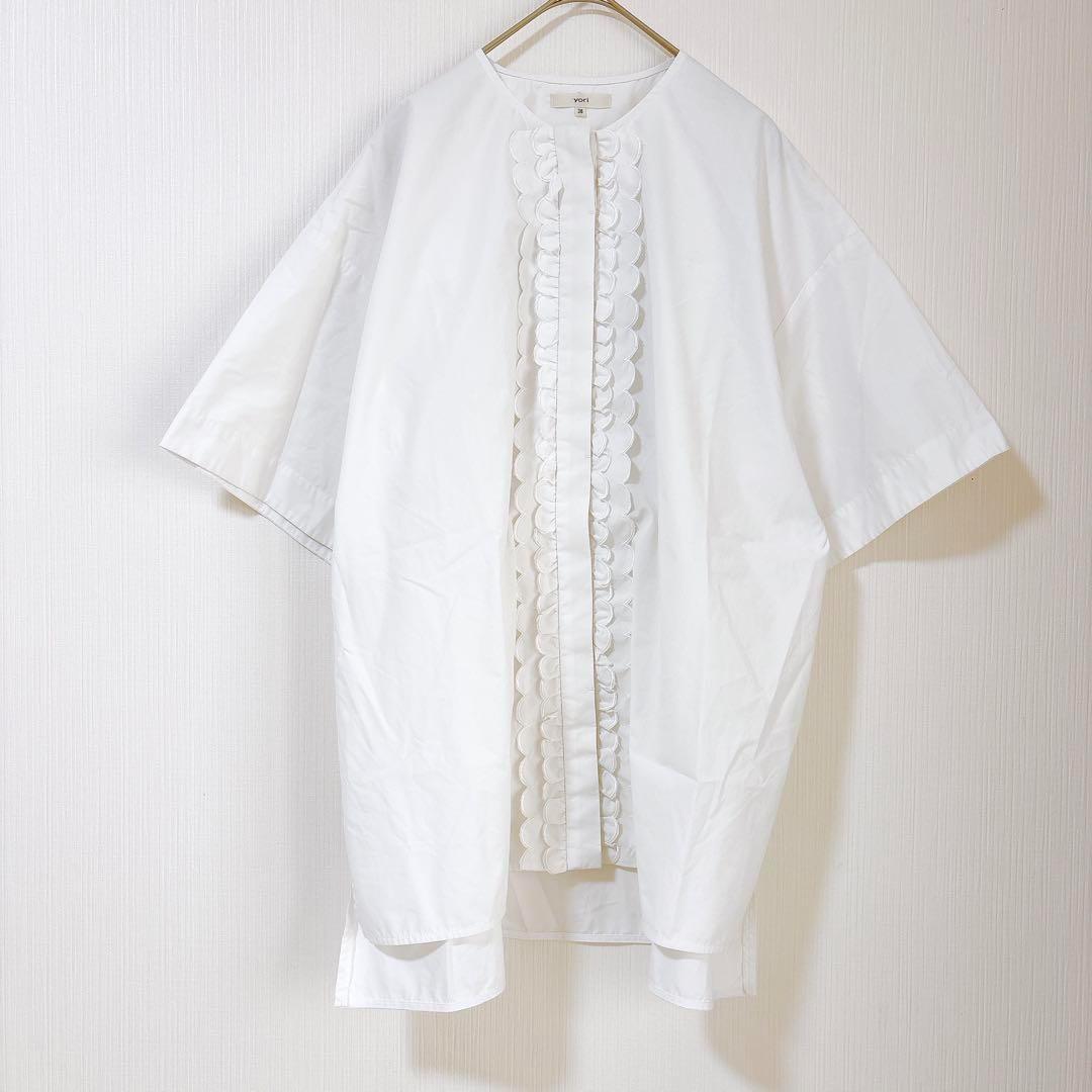 yori ヨリ　スカラップ　刺繍　ブラウス　シャツ　半袖　ホワイト　白　38