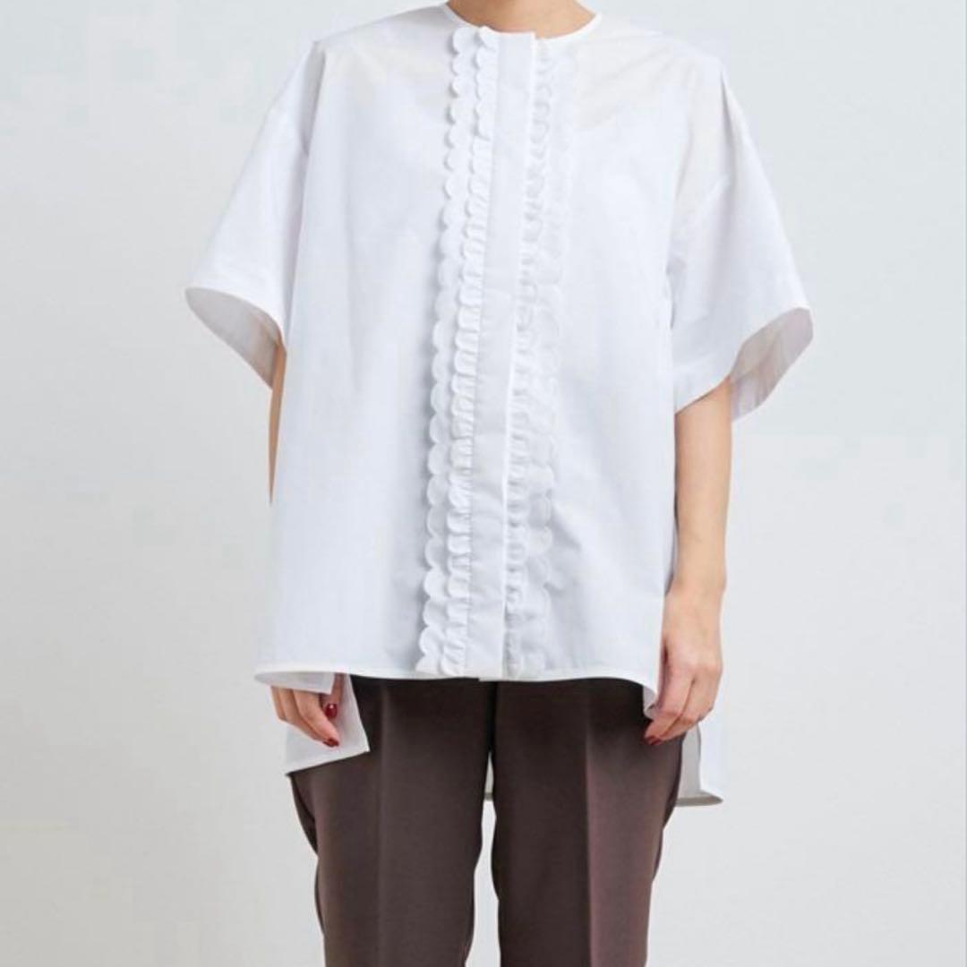 yori ヨリ　スカラップ　刺繍　ブラウス　シャツ　半袖　ホワイト　白　38