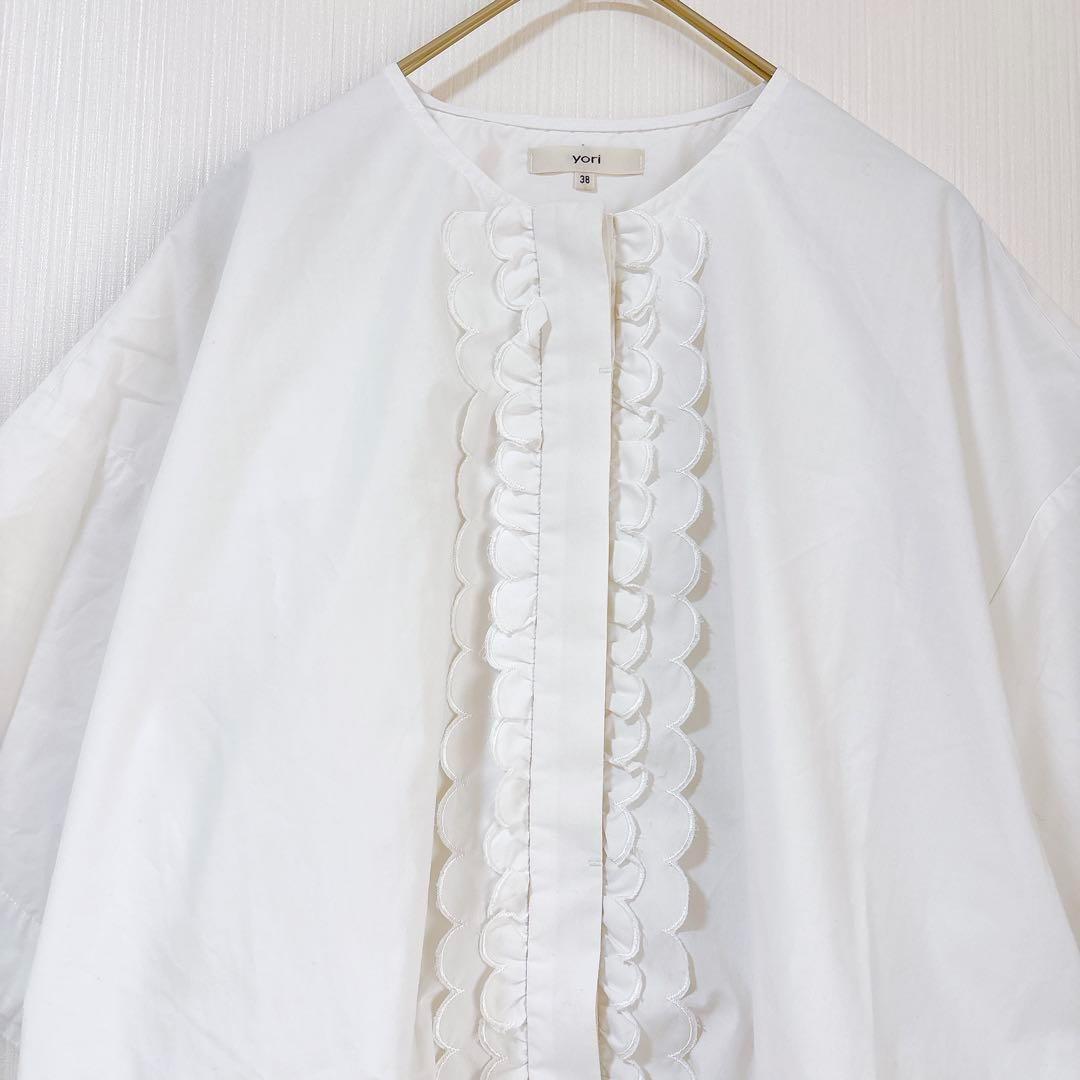 yori ヨリ　スカラップ　刺繍　ブラウス　シャツ　半袖　ホワイト　白　38