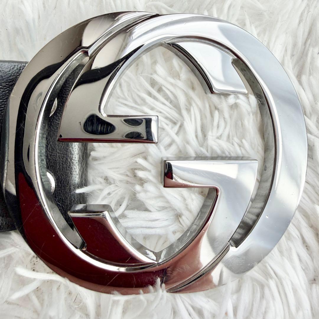 【極美品】GUCCI ベルト インターロッキング GG デカロゴ ブラック