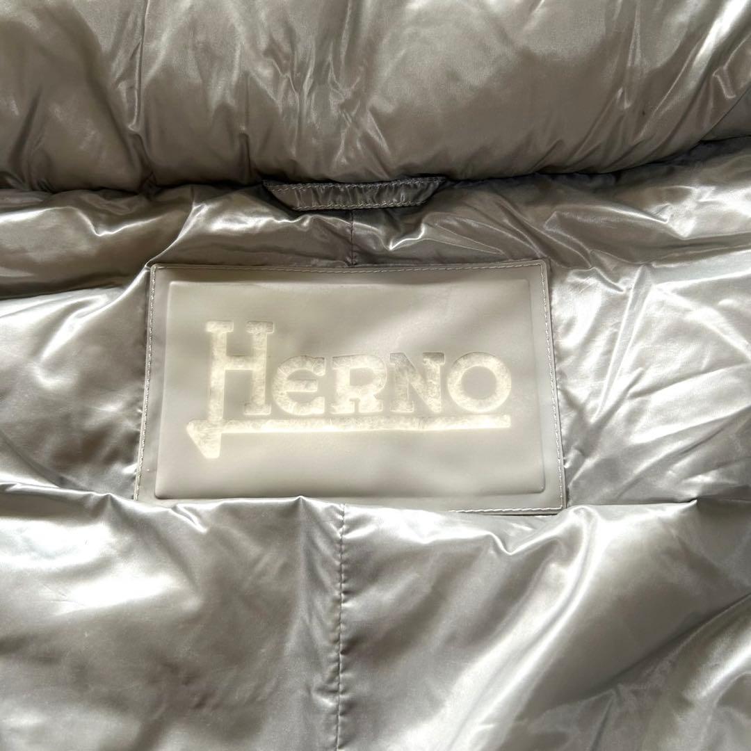 【美品】HERNO ヘルノ　ロング　ダウンベスト　フード取り外し可　グレー　40