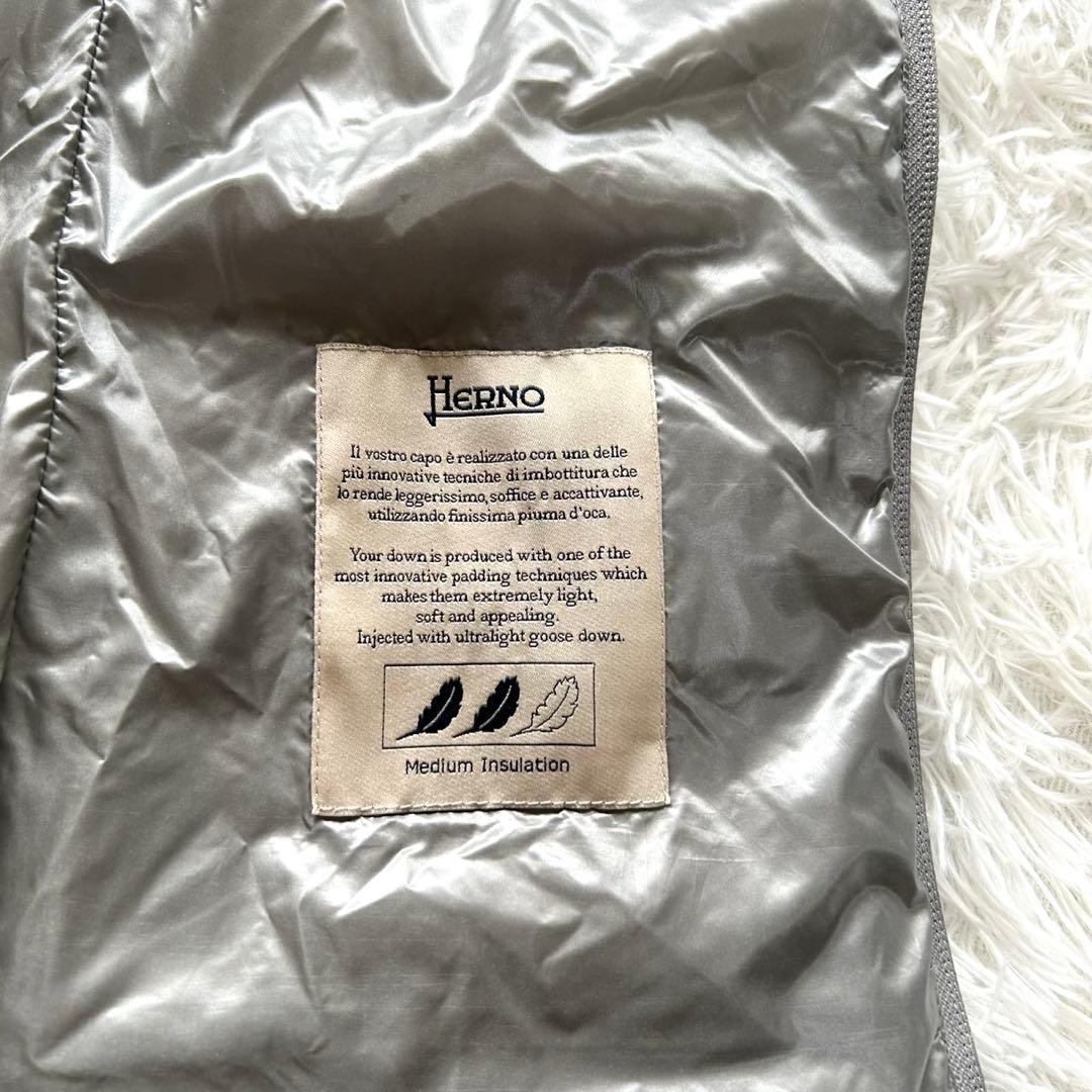 【美品】HERNO ヘルノ　ロング　ダウンベスト　フード取り外し可　グレー　40