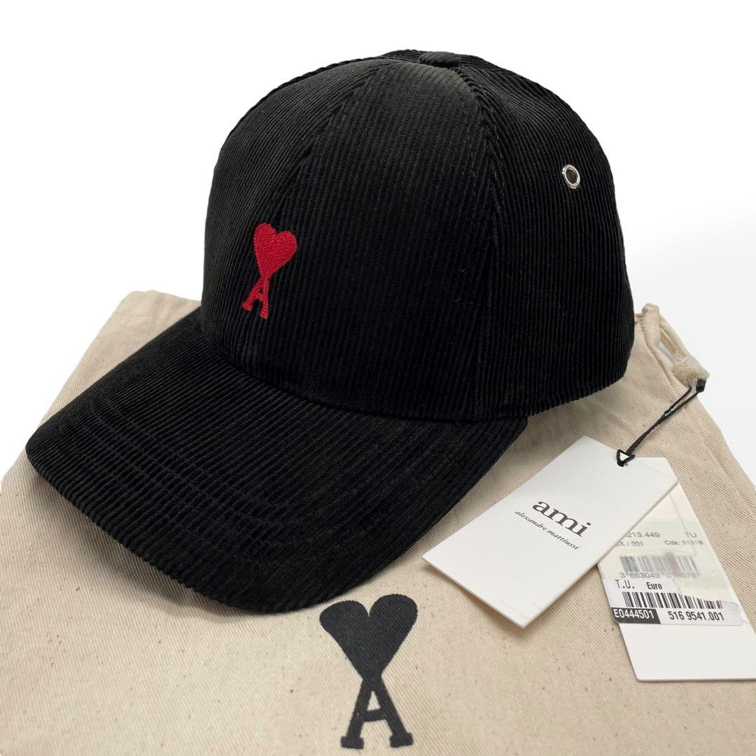 未使用級　AMI PARIS　アミパリス　キャップ　コーデュロイ　ブラック　黒