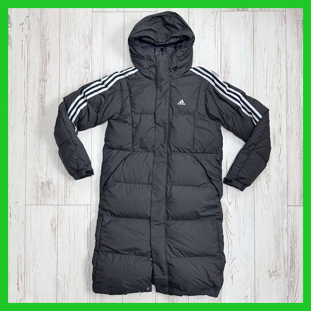 アディダス ロング ダウン ベンチコート L サイズ 3ストライプ ブラック