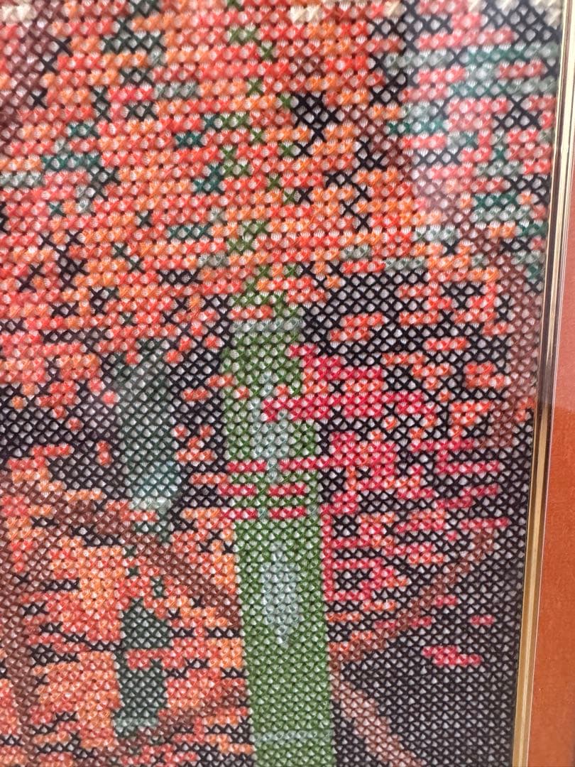紅葉の刺繍絵 額縁入り 秋の和風インテリア 一点もの★