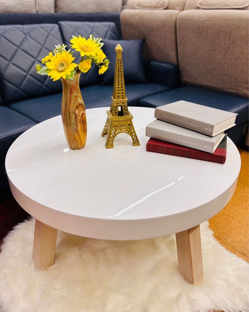 Francfranc円形ホワイトの明るい色センターテーブル