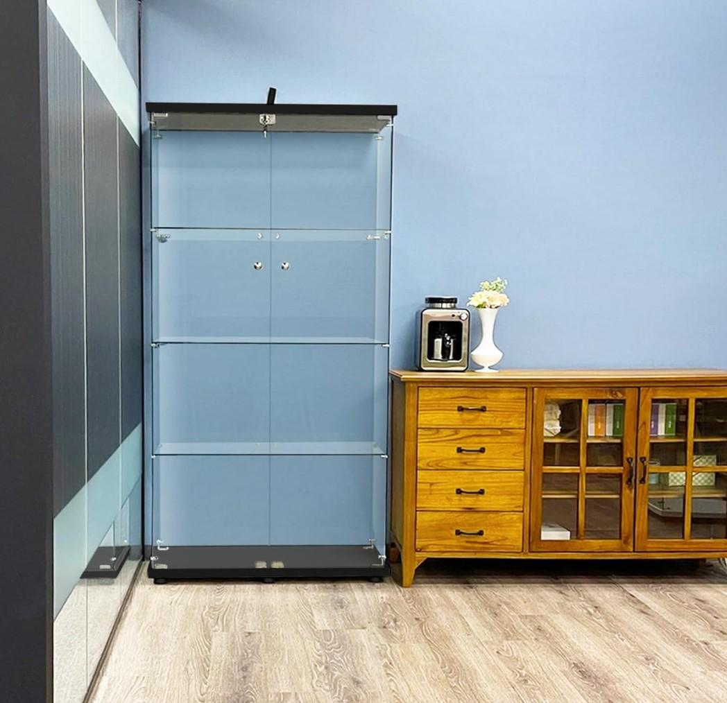 《値下げ》【新品】4段ワイド黒｜ガラスケース｜フィギュア棚 コレクションケース