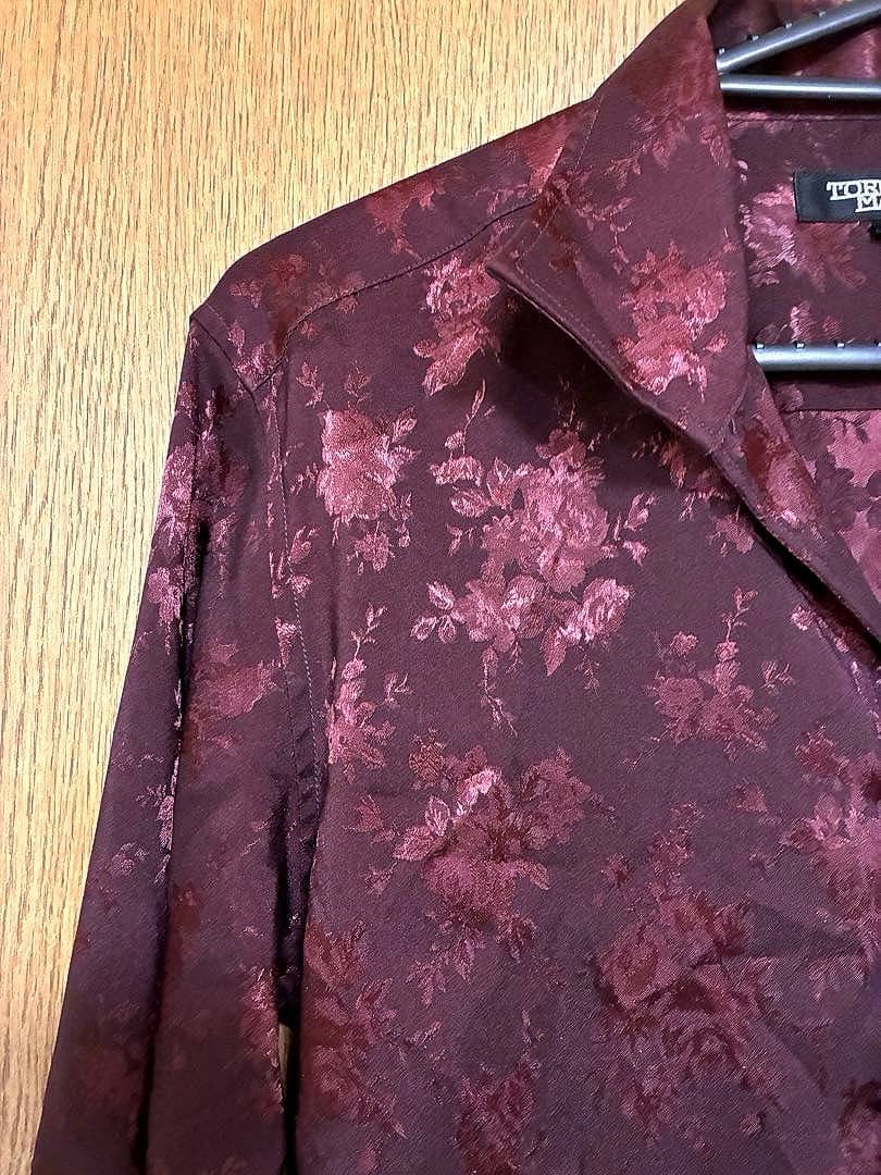 TORNADO MART シャドーボタニカル ストレッチボルドーシャツ