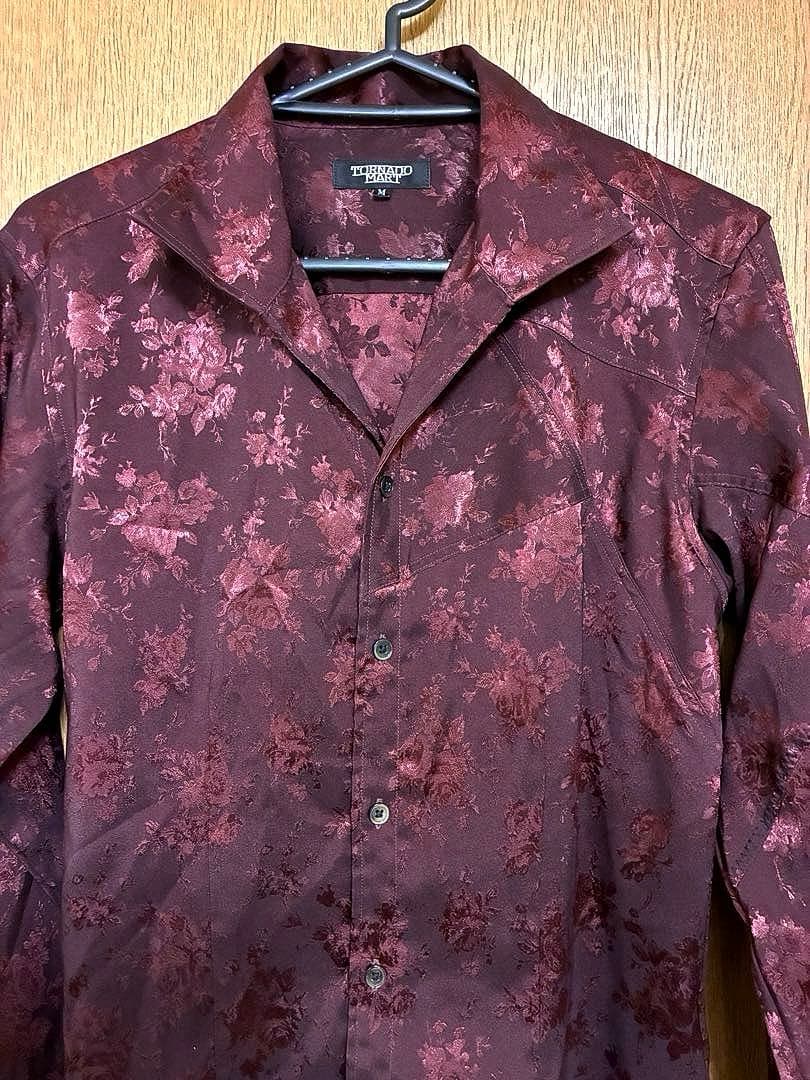 TORNADO MART シャドーボタニカル ストレッチボルドーシャツ