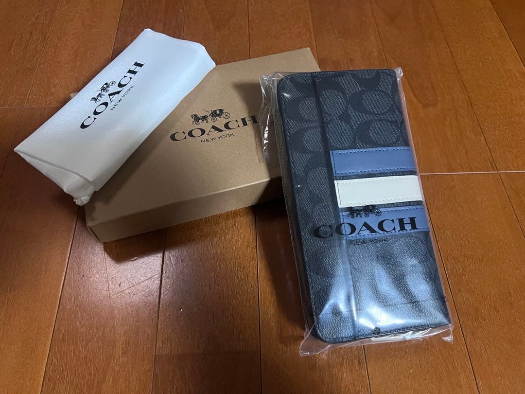 COACH 長財布 ネイビー ストライプ