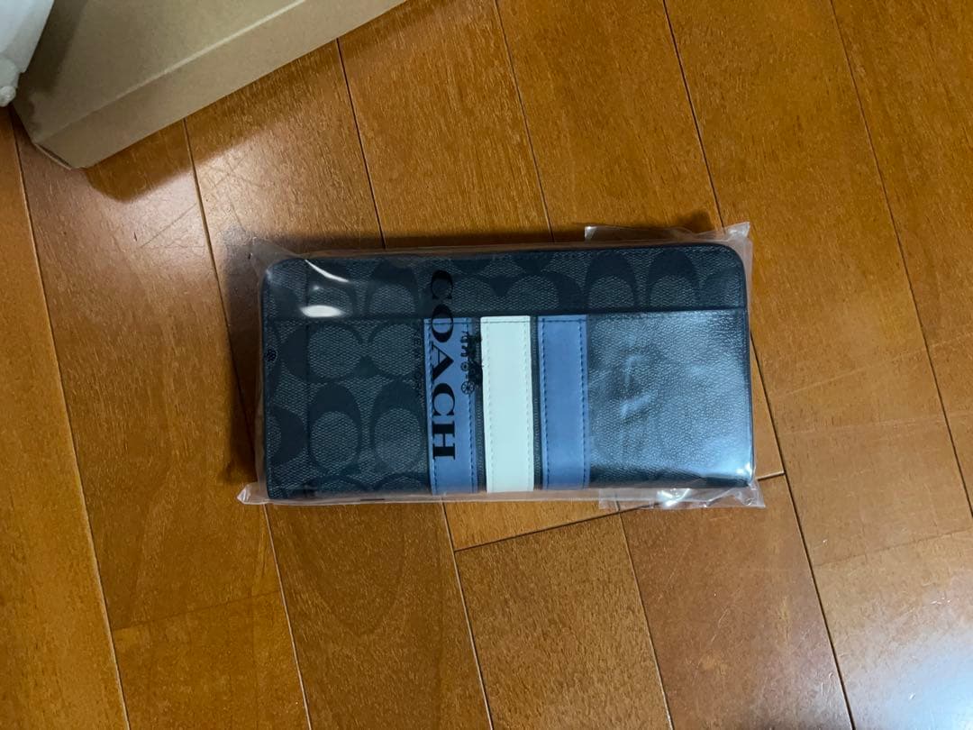 COACH 長財布 ネイビー ストライプ