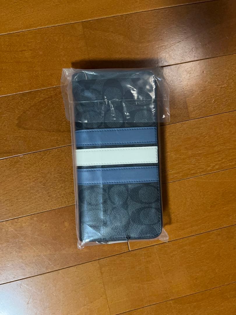 COACH 長財布 ネイビー ストライプ