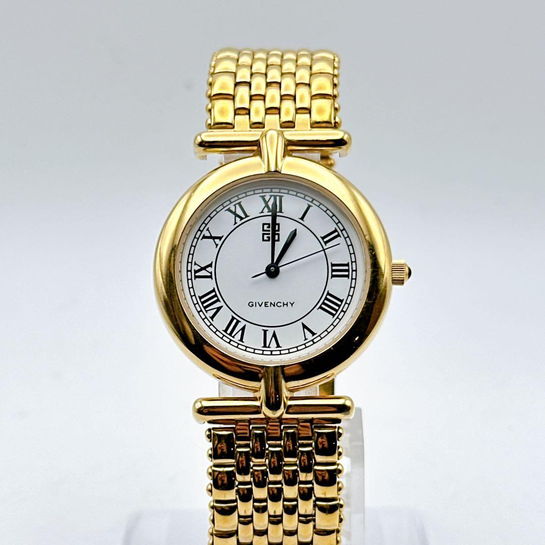 美品 稼動品 GIVENCHY ジバンシィ メンズ腕時計 ゴールド 白文字盤