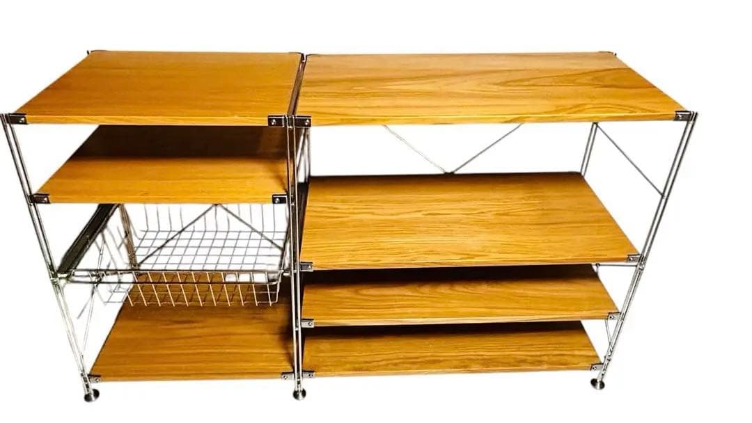 無印良品　ステンレスユニットシェルフ　オーク材棚セット