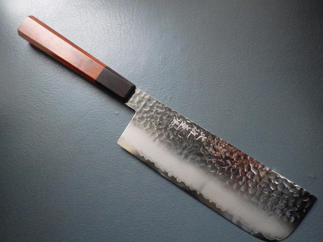 土佐打槌目鍛造★コバルト菜切り包丁★高級紅壇八角柄★