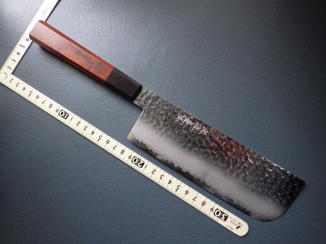 土佐打槌目鍛造★コバルト菜切り包丁★高級紅壇八角柄★