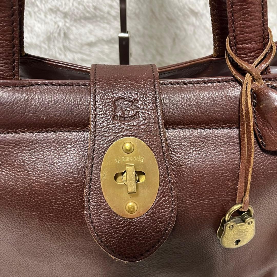 希少✨IL BISONTE 本革 トートバッグ ターンロック ブラウン 南京錠付