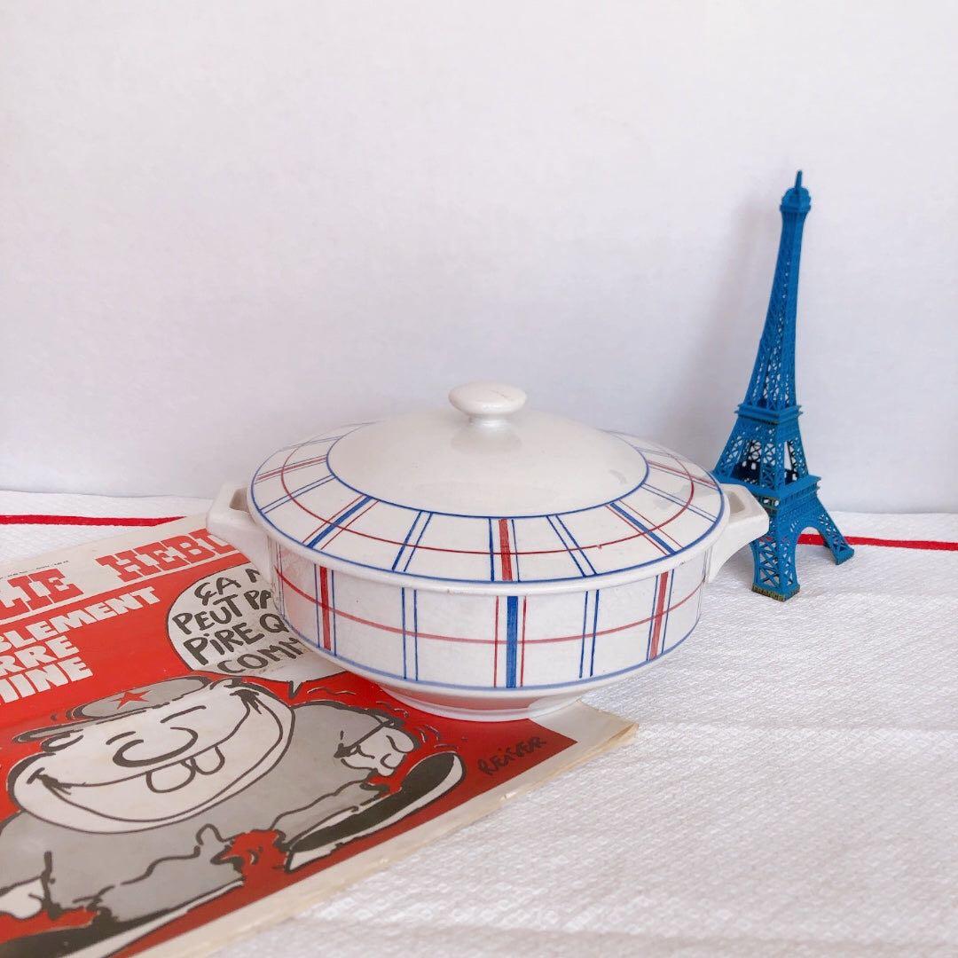 リュネビル バスク柄スーピエール　トリコロールカラー　フランスアンティーク食器