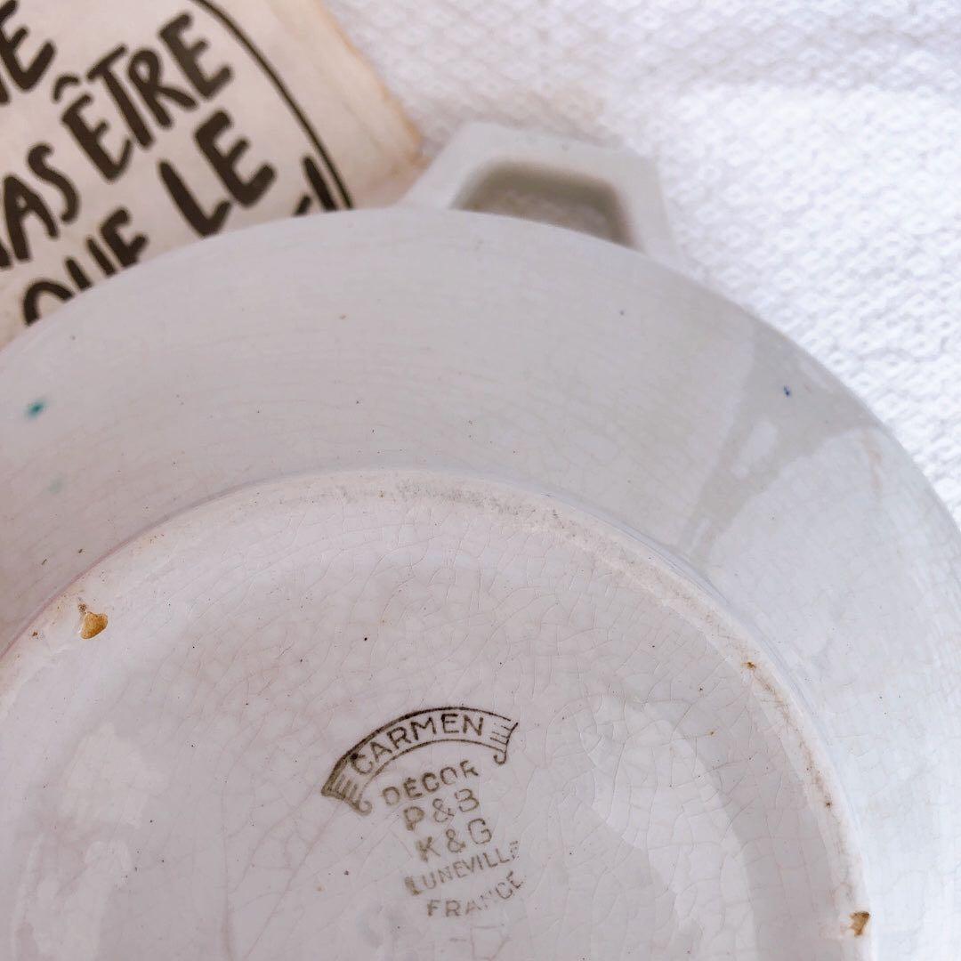 リュネビル バスク柄スーピエール　トリコロールカラー　フランスアンティーク食器