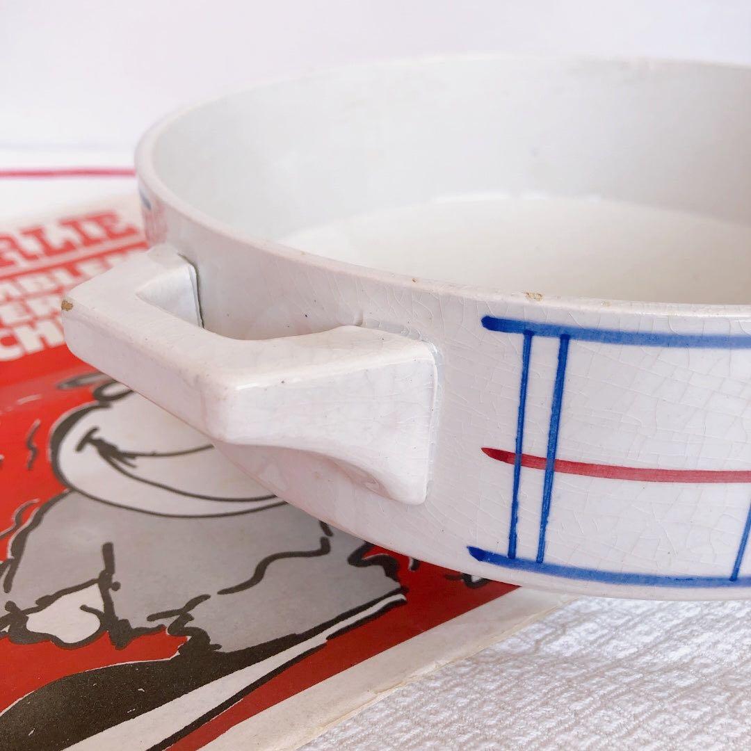 リュネビル バスク柄スーピエール　トリコロールカラー　フランスアンティーク食器