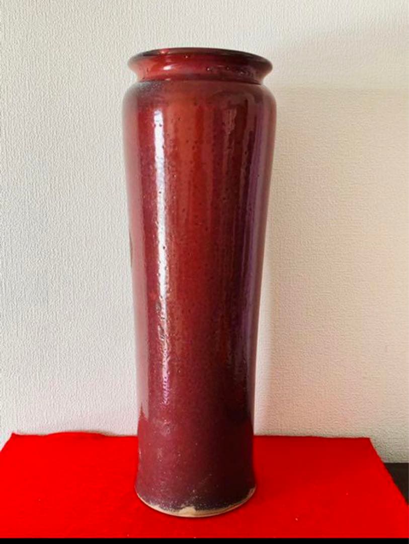 【希少品】時代物　赤珊瑚釉鈞窯大花瓶　古美術y206