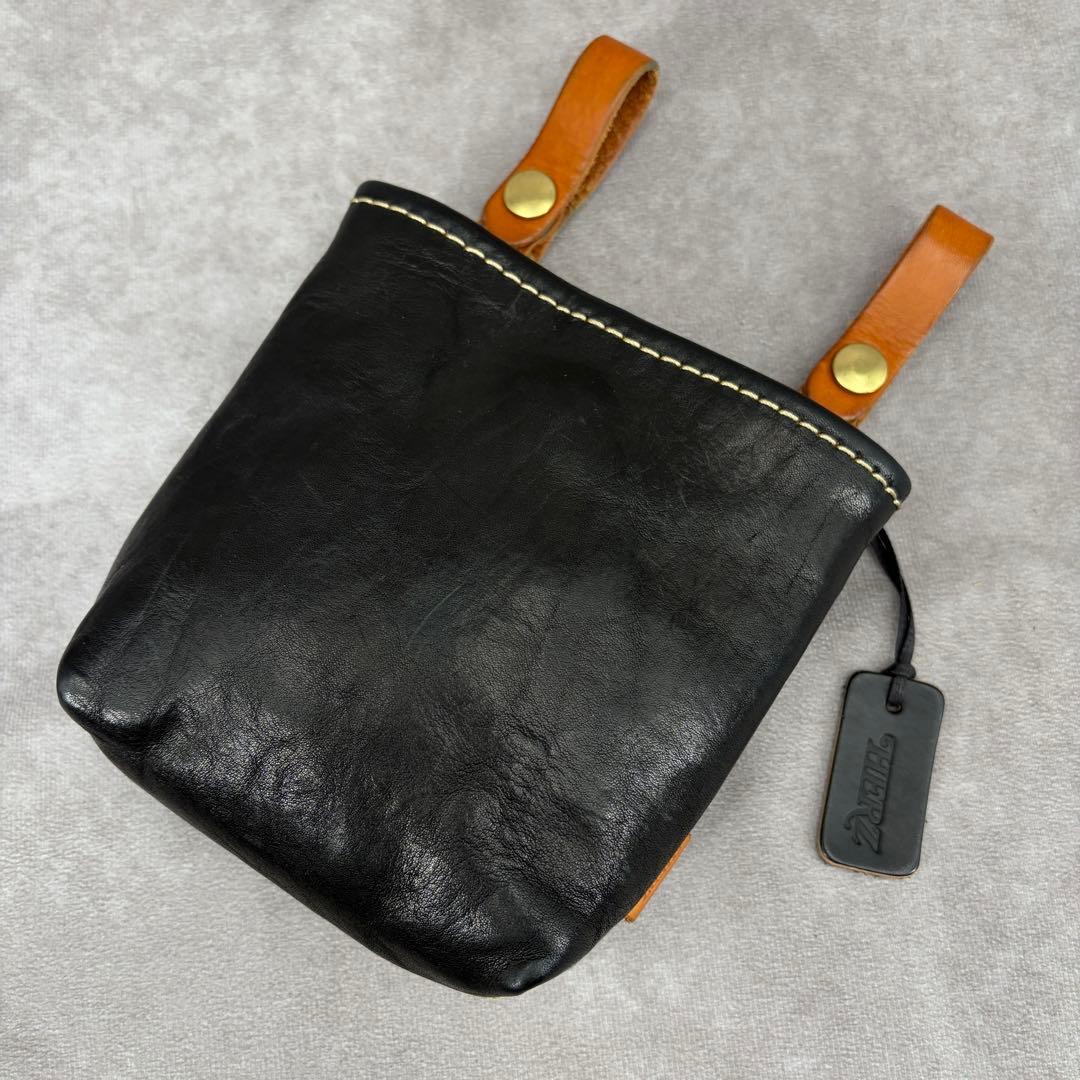 【美品✨】ヘルツ 大工さんの腰袋的ベルトポーチ レザー 本革 ブラック 黒 人気