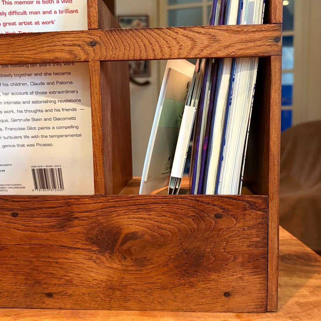 「欅無垢材 真鍮鋲 ヴィンテージ 卓上本立て 2段引き出し付き」