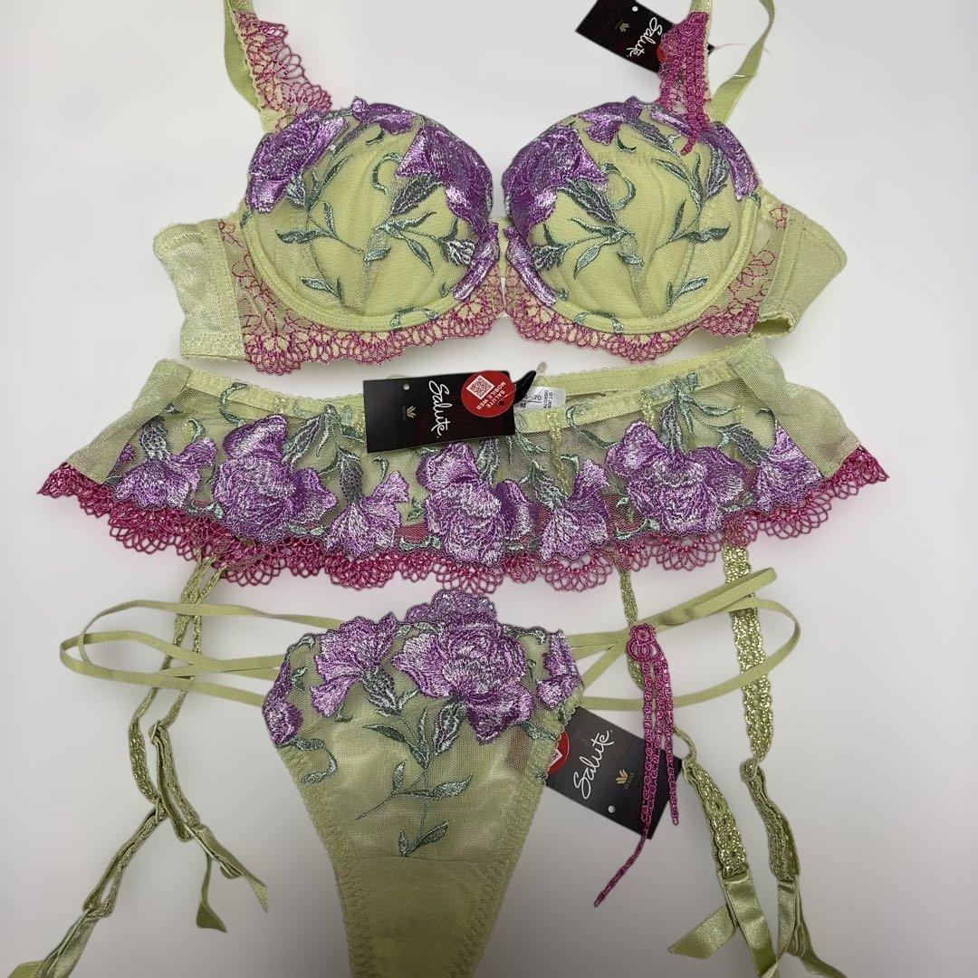 サルート花柄刺繍 ブラジャーショーツガーターセットC80/M