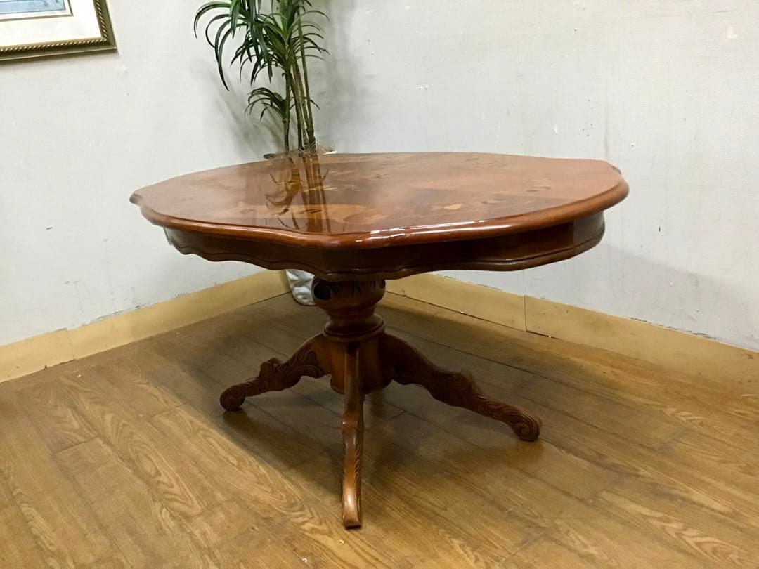 管289☆イタリア製☆アンティーク☆象嵌細工☆センターテーブル☆天板ガラス付き