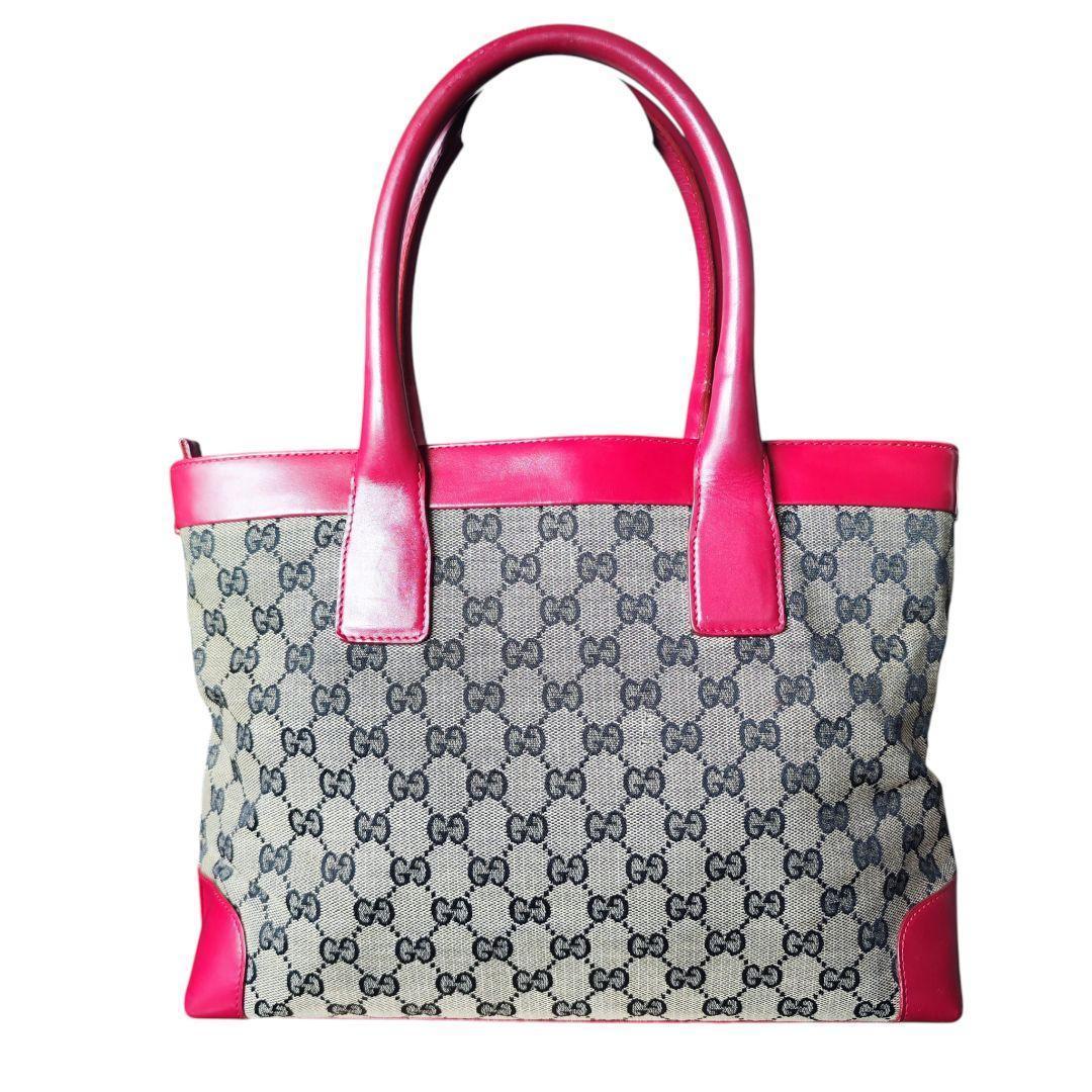 【美品】GUCCI グッチ GGキャンバス レザー トートバッグ レッド 赤