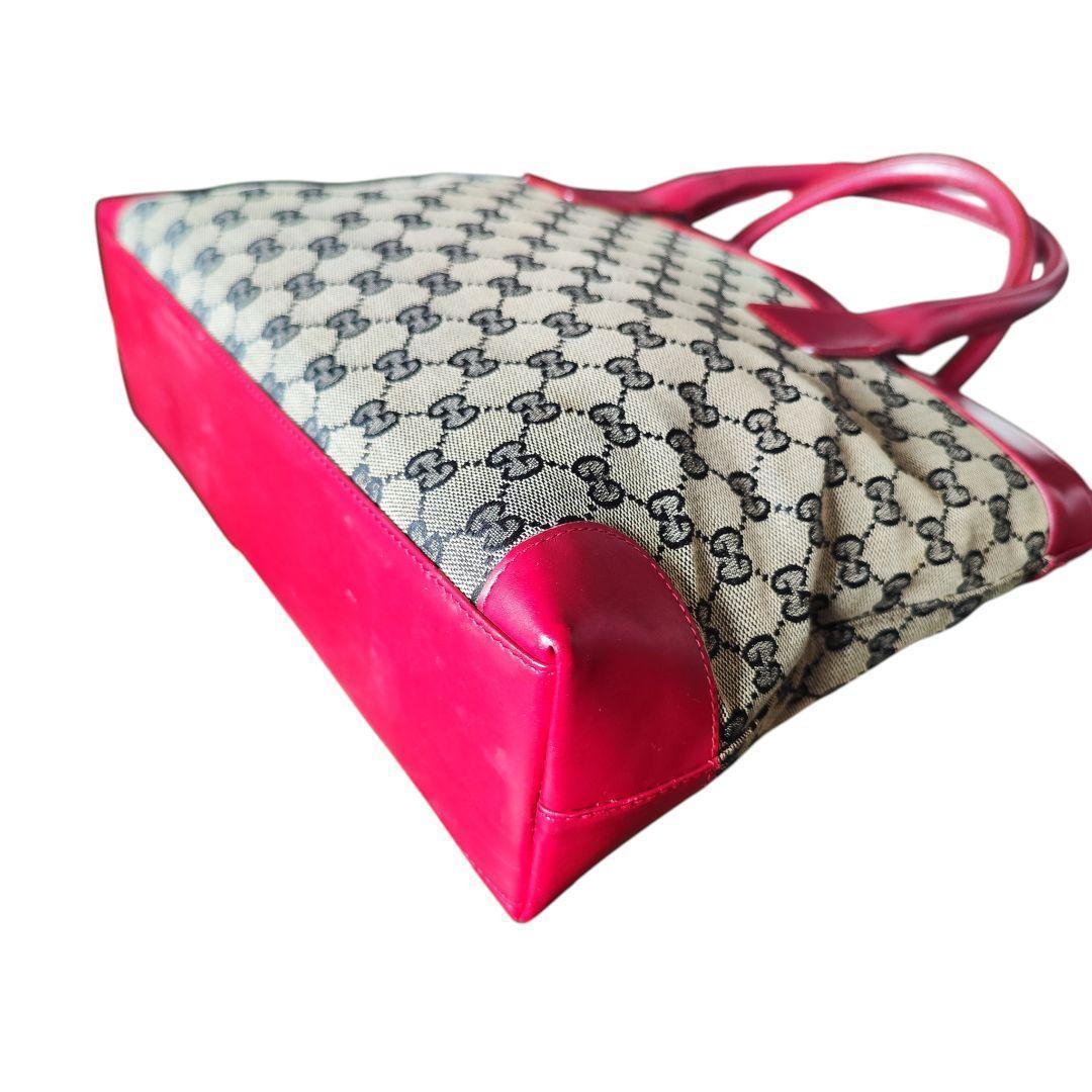 【美品】GUCCI グッチ GGキャンバス レザー トートバッグ レッド 赤