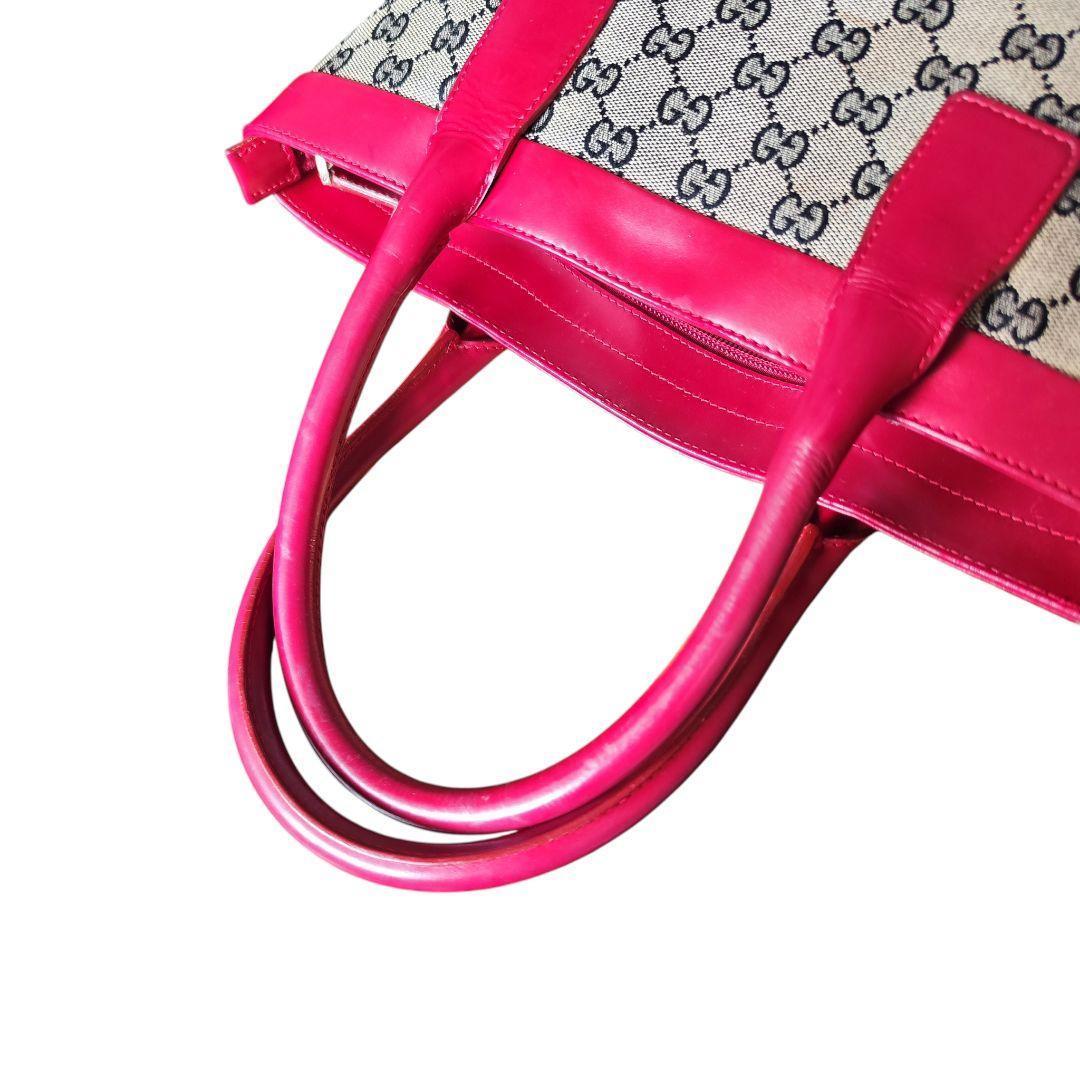 【美品】GUCCI グッチ GGキャンバス レザー トートバッグ レッド 赤