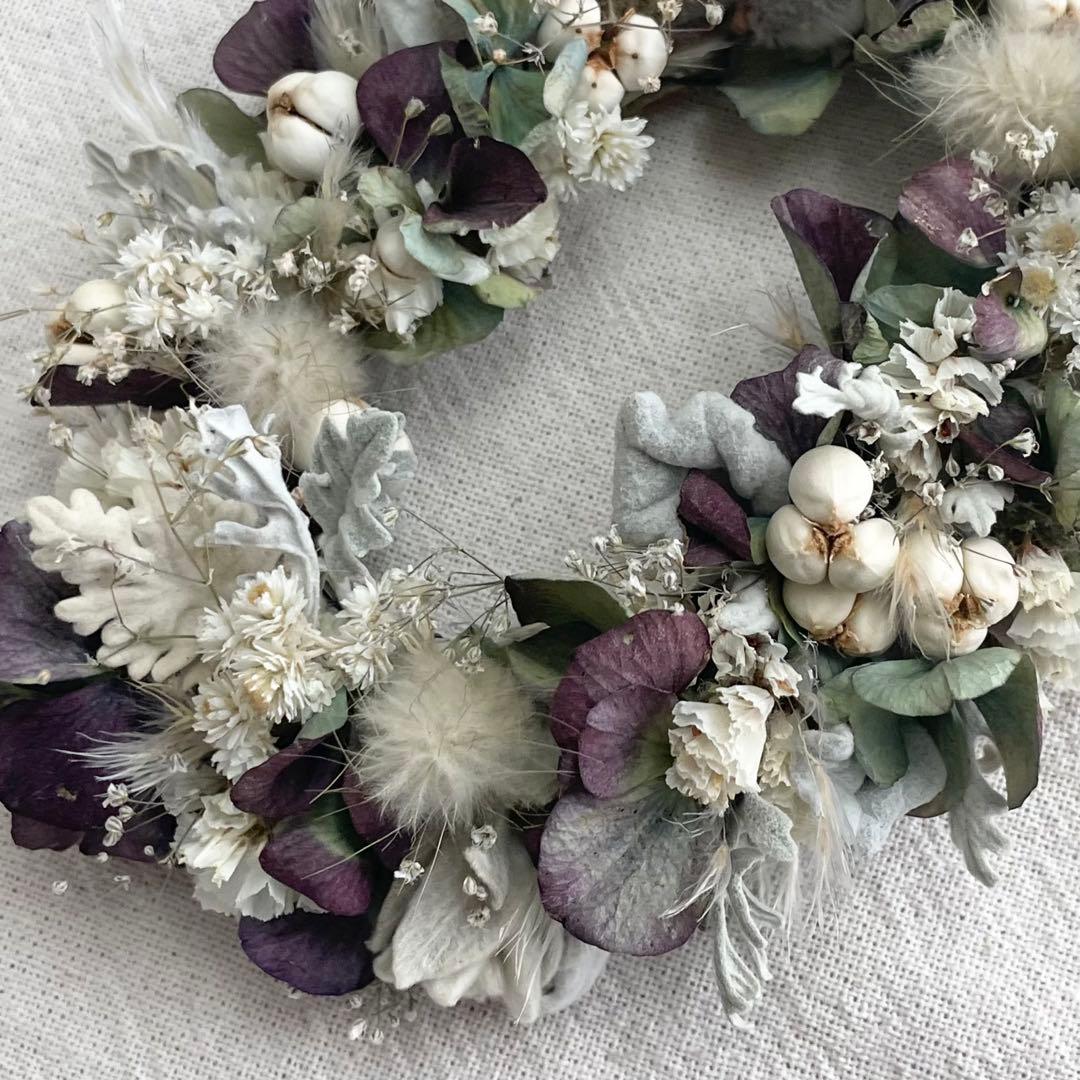 紫陽花とシロタエギクのミニオーバルリース