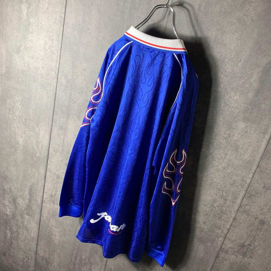 98年 サッカー 日本代表 ホーム 長袖 XL 炎 フランスW杯 ゲームシャツ