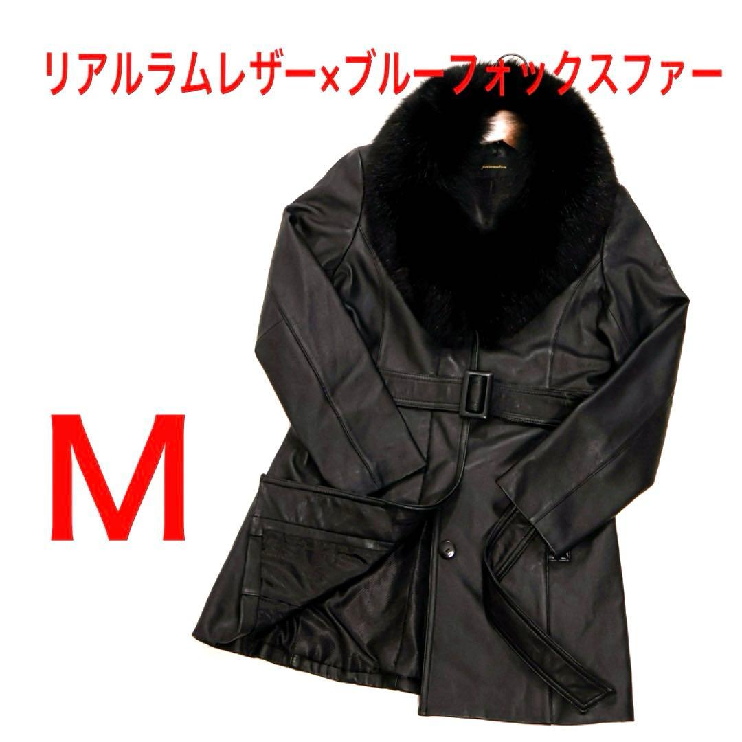 H3008◾️ラムレザー　ブルーフォックスファー　ベルテッドコート
