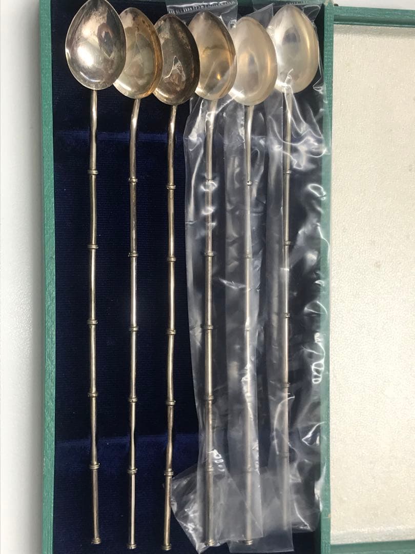 銀製 ストロースプーン デザートピック カトラリーセット ストロー用ブラシ付き