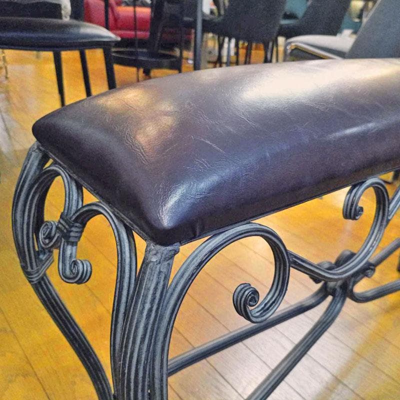 スツール アイアン製 合皮レザー 曲線デザイン ロートアイアン 638-450
