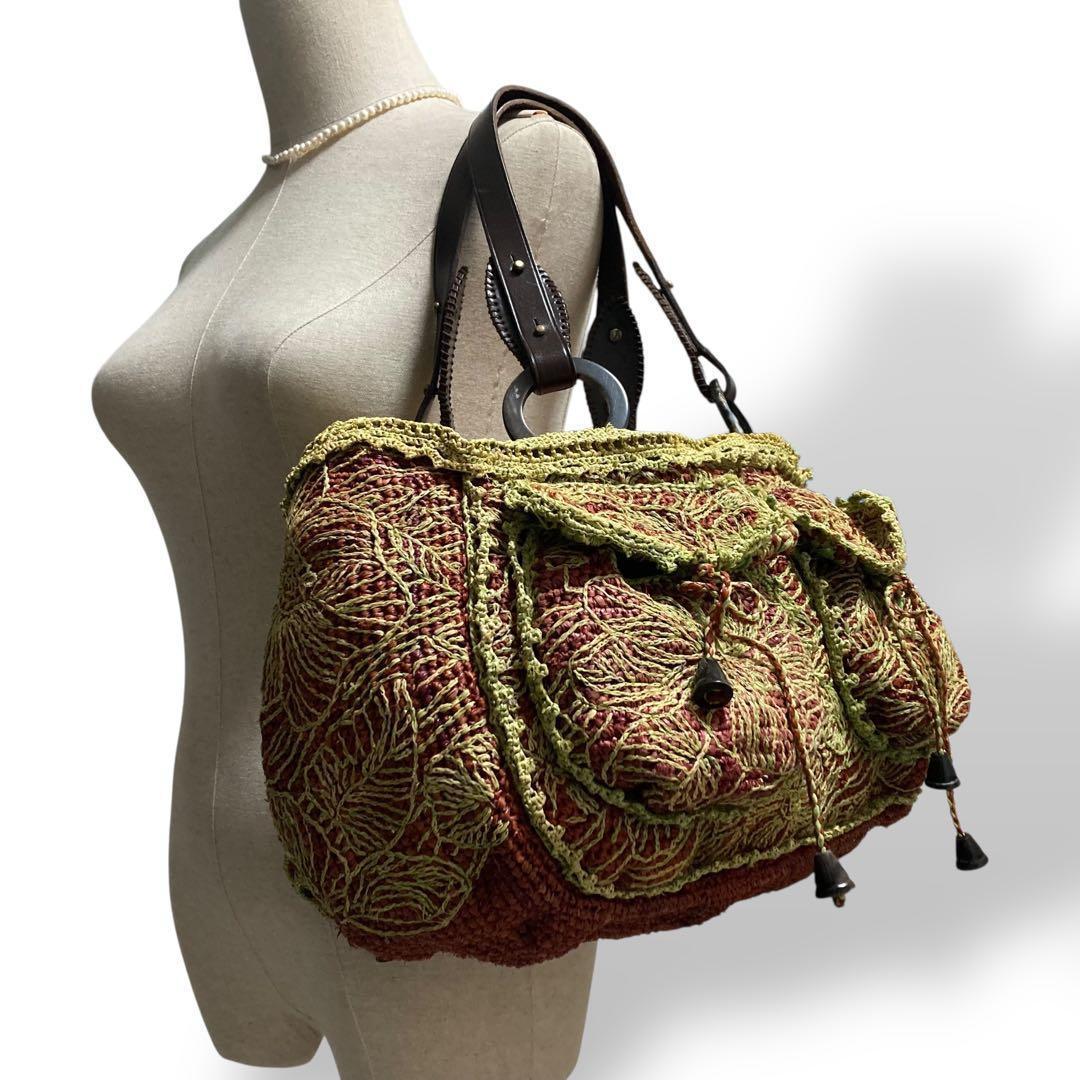 【ヴィンテージ】激レア　入手困難品　ジャマンピュエッシュ　ラフィアバッグ編み込み